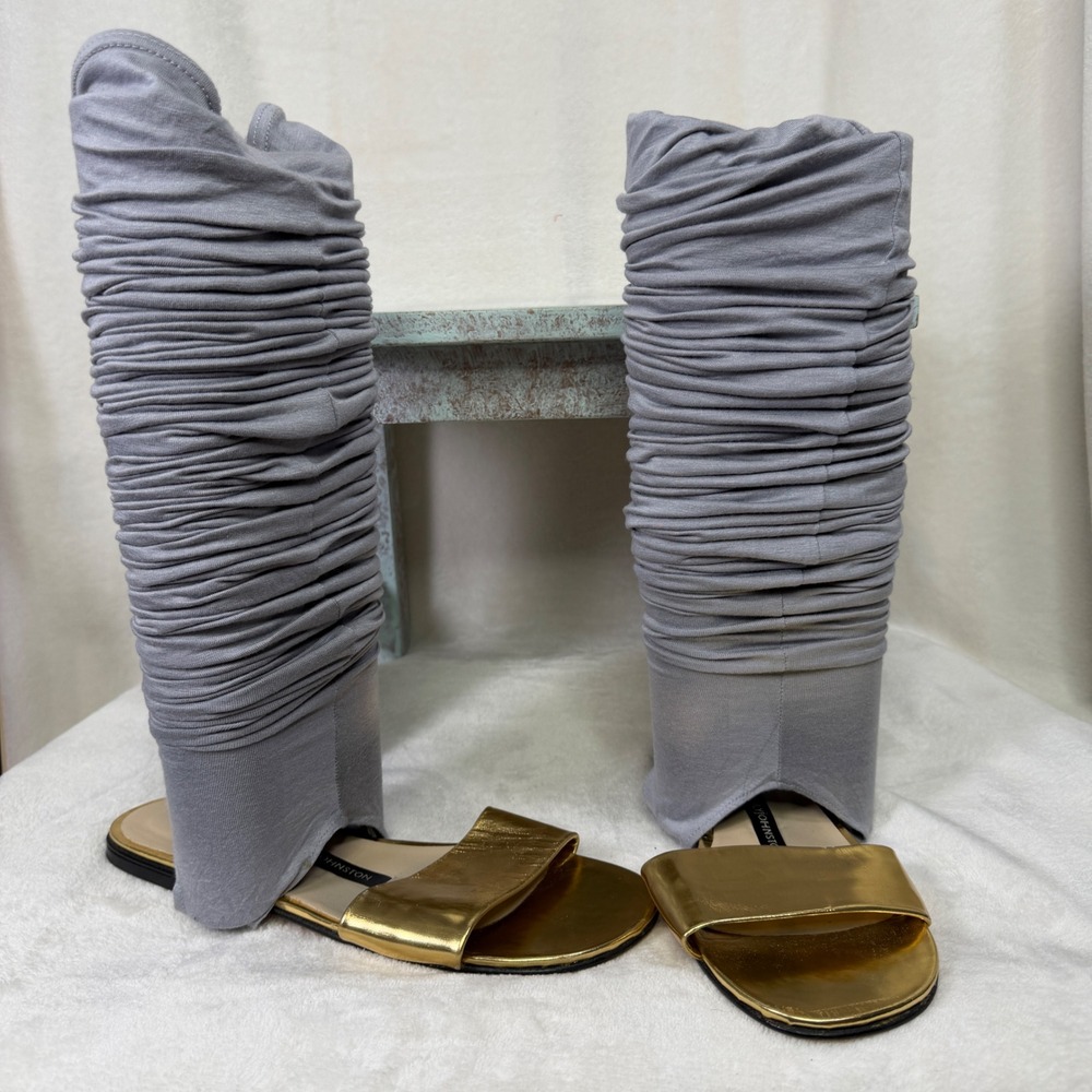 Kirrily Johnston Ruched Legging Sandals Women 10 Gold Grey Metallic Leather Flat